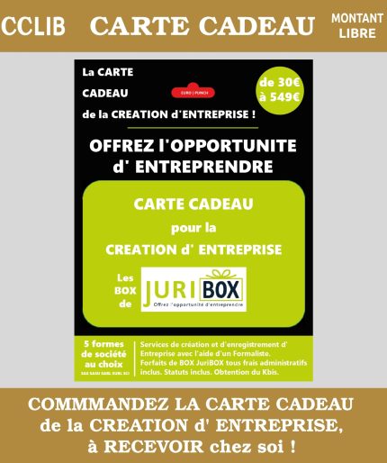 CARTE CADEAU de la Création d'ENTREPRISE. JuriBOX. OFFREZ L'OPPORTUNITE d'ENTREPRENDRE