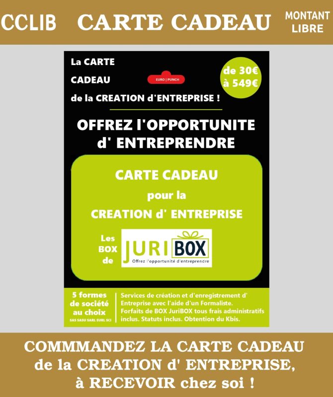 CARTE CADEAU de la Création d'ENTREPRISE. JuriBOX. OFFREZ L'OPPORTUNITE d'ENTREPRENDRE