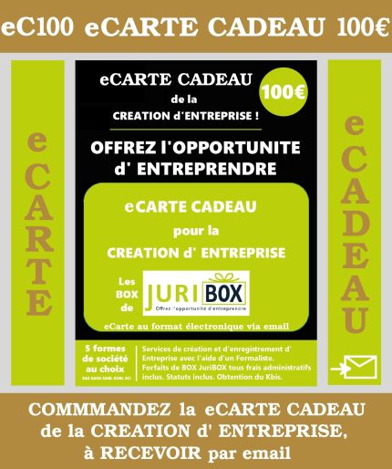 LA CARTE CADEAU de la Création d'ENTREPRISE. MONTANT 100 euros JuriBOX. OFFREZ L'OPPORTUNITE d'ENTREPRENDRE avec les BOX et CARTES CADEAUX JuriBOX.